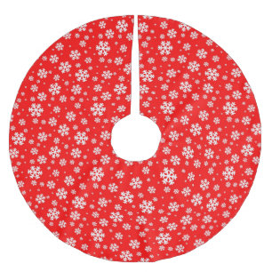 Weiße Schneeflocken auf rotem Wintermuster Polyester Weihnachtsbaumdecke