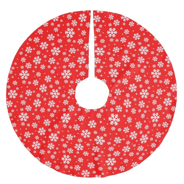 Weiße Schneeflocken auf rotem Wintermuster Polyester Weihnachtsbaumdecke (Vorderseite)