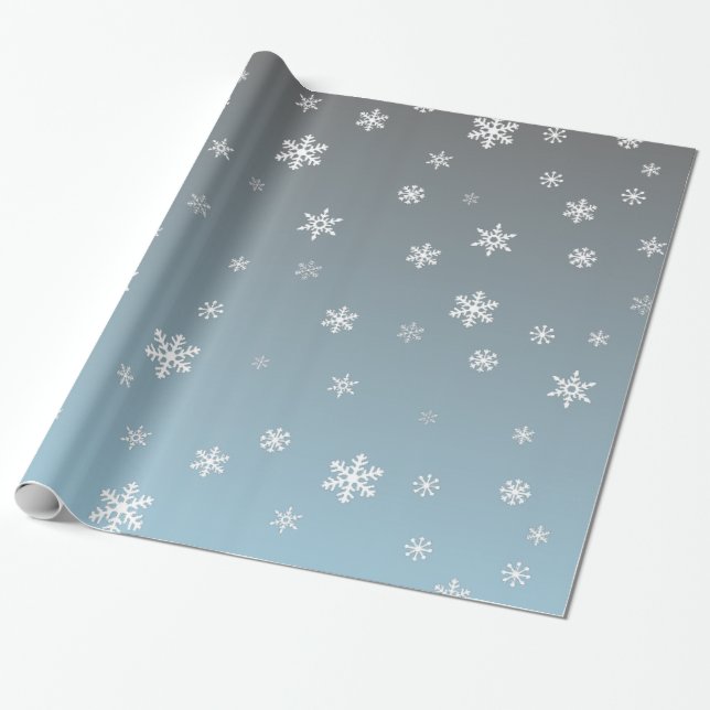 Weiße Schneeflocken auf silbernem Blau Geschenkpapier (Ungerollt)