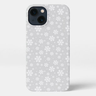 Weiße Schneeflocken auf silbernem Wintermuster iPhone 13 Hülle