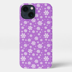 Weiße Schneeflocken auf violettem Wintermuster iPhone 13 Hülle