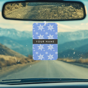 Weiße Schneeflocken, Blau, Ihr Name, Personalisier Autolufterfrischer