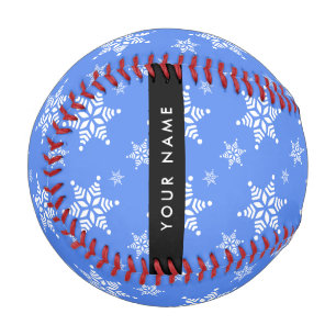 Weiße Schneeflocken, Blau, Ihr Name, Personalisier Baseball