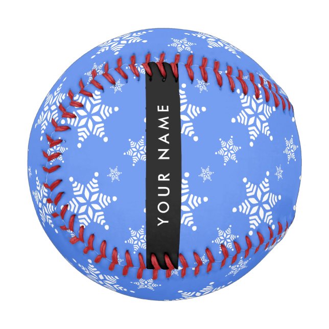 Weiße Schneeflocken, Blau, Ihr Name, Personalisier Baseball (Vorderseite Links)