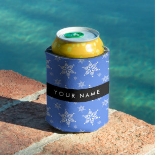 Weiße Schneeflocken, Blau, Ihr Name, Personalisier Dosenkühler
