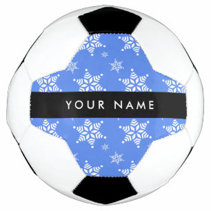 Weiße Schneeflocken, Blau, Ihr Name, Personalisier Fußball