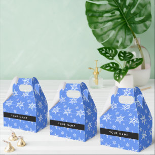 Weiße Schneeflocken, Blau, Ihr Name, Personalisier Geschenkschachtel