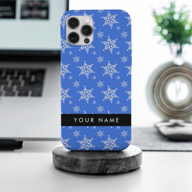 Weiße Schneeflocken, Blau, Ihr Name, Personalisier iPhone Hülle (Von Creator hochgeladen)