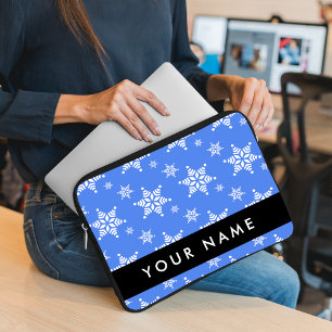 Weiße Schneeflocken, Blau, Ihr Name, Personalisier Laptopschutzhülle