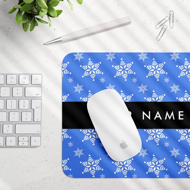 Weiße Schneeflocken, Blau, Ihr Name, Personalisier Mousepad (Von Creator hochgeladen)