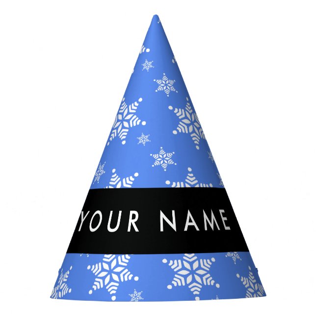 Weiße Schneeflocken, Blau, Ihr Name, Personalisier Partyhütchen (Vorderseite)