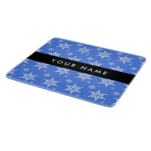 Weiße Schneeflocken, Blau, Ihr Name, Personalisier Schneidebrett
