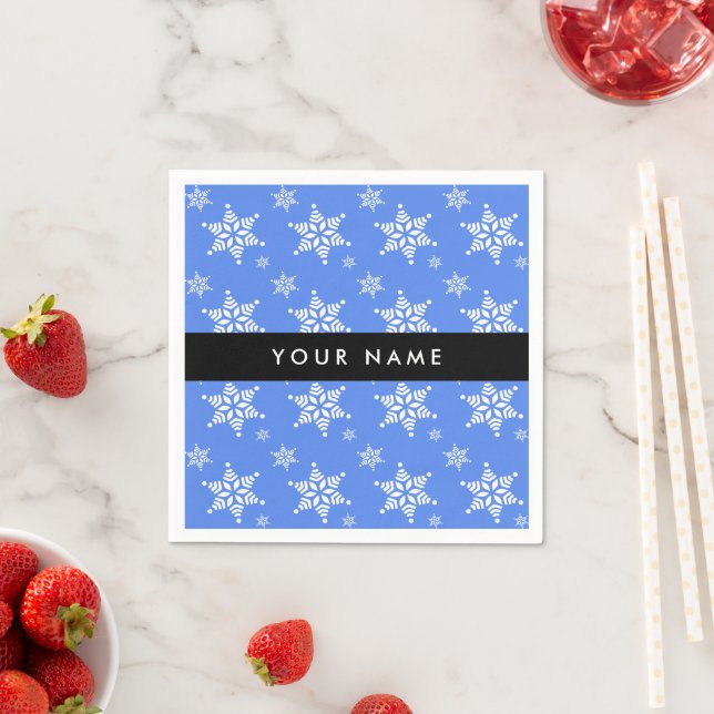 Weiße Schneeflocken, Blau, Ihr Name, Personalisier Serviette (Beispiel)