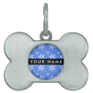Weiße Schneeflocken, Blau, Ihr Name, Personalisier Tiermarke