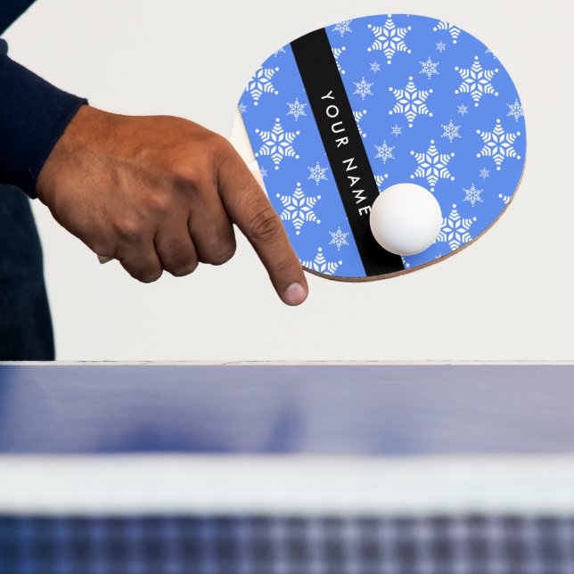 Weiße Schneeflocken, Blau, Ihr Name, Personalisier Tischtennis Schläger (InSitu)