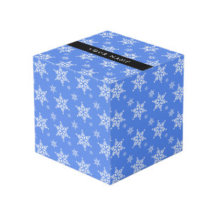 Weiße Schneeflocken, Blau, Ihr Name, Personalisier Würfel