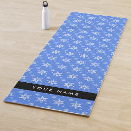 Weiße Schneeflocken, Blau, Ihr Name, Personalisier Yogamatte
