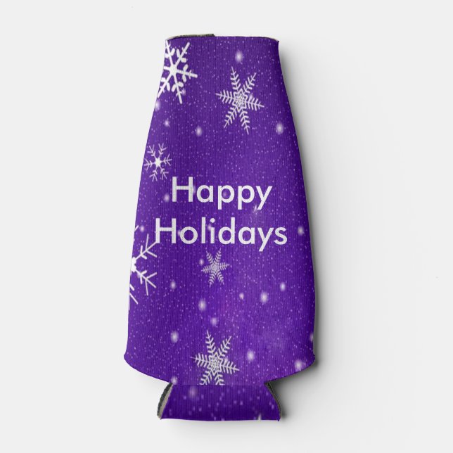 Weiße Schneeflocken Blauer Hintergrund Flasche Coo Flaschenkühler (Vorderseite)