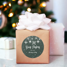 Weiße Schneeflocken elegante grüne Weihnachten Runder Aufkleber
