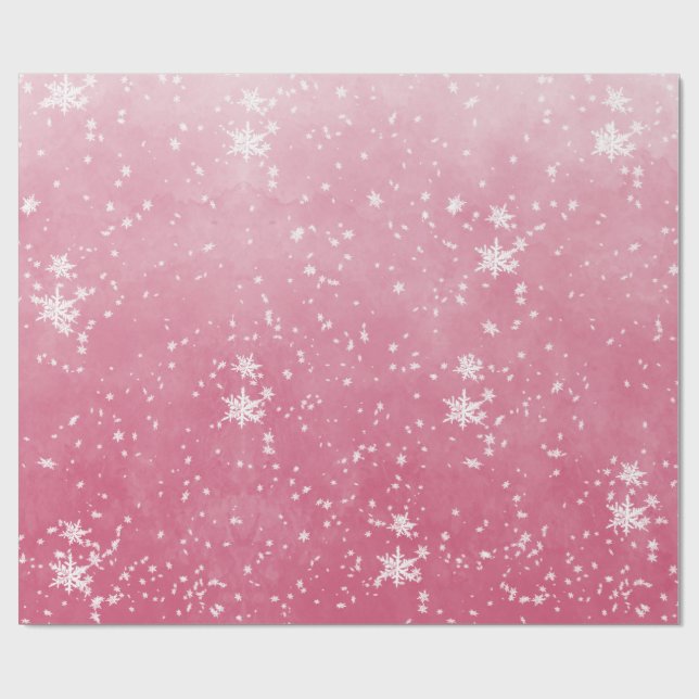 Weiße Schneeflocken Fallend Winter Pink Ombre Wrap Geschenkpapier (Flach)