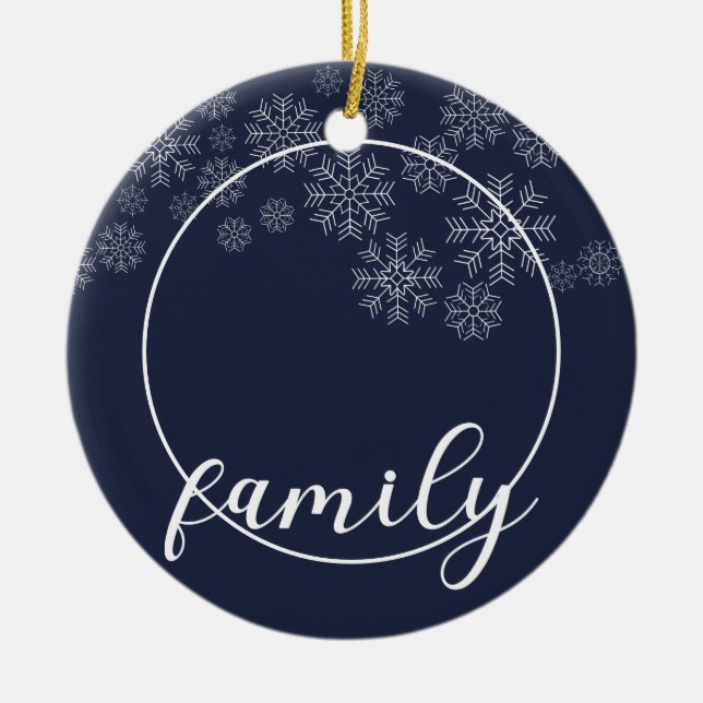 Weiße Schneeflocken Familiendunkelblaues Foto Keramik Ornament (Vorne)
