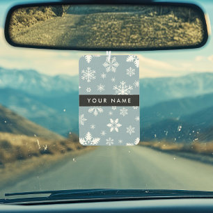Weiße Schneeflocken, Grau, Ihr Name, Personalisier Autolufterfrischer