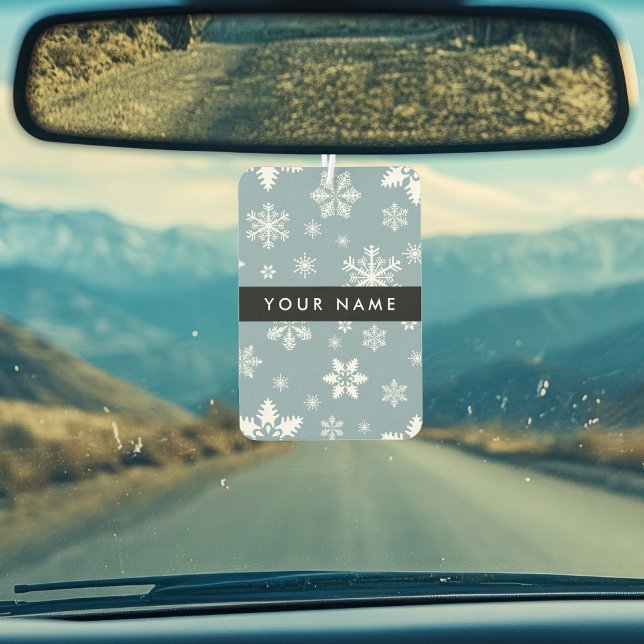 Weiße Schneeflocken, Grau, Ihr Name, Personalisier Autolufterfrischer (Von Creator hochgeladen)