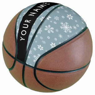 Weiße Schneeflocken, Grau, Ihr Name, Personalisier Basketball