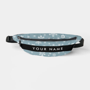 Weiße Schneeflocken, Grau, Ihr Name, Personalisier Bauchtasche