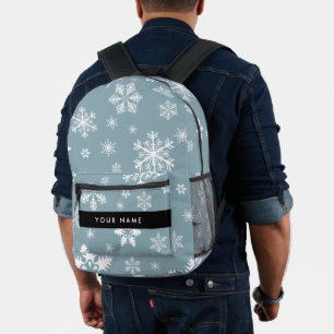 Weiße Schneeflocken, Grau, Ihr Name, Personalisier Bedruckter Rucksack