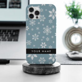 Weiße Schneeflocken, Grau, Ihr Name, Personalisier Case-Mate iPhone Hülle