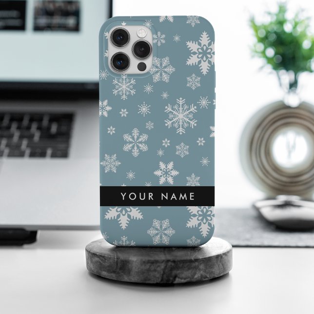 Weiße Schneeflocken, Grau, Ihr Name, Personalisier Case-Mate iPhone Hülle (Von Creator hochgeladen)