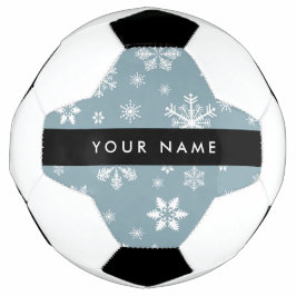 Weiße Schneeflocken, Grau, Ihr Name, Personalisier Fußball