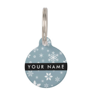 Weiße Schneeflocken, Grau, Ihr Name, Personalisier Haustiermarke