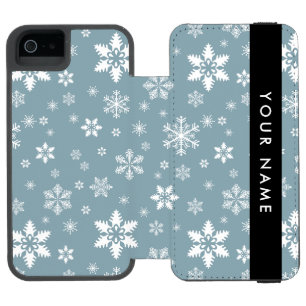 Weiße Schneeflocken, Grau, Ihr Name, Personalisier Incipio Watson™ iPhone 5 Geldbörsen Hülle