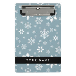 Weiße Schneeflocken, Grau, Ihr Name, Personalisier Mini Klemmbrett