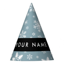 Weiße Schneeflocken, Grau, Ihr Name, Personalisier Partyhütchen