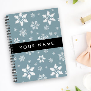 Weiße Schneeflocken, Grau, Ihr Name, Personalisier Planer