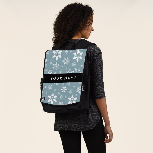 Weiße Schneeflocken, Grau, Ihr Name, Personalisier Rucksack (Ausgewaschen)