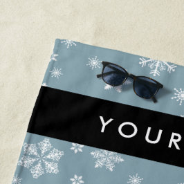 Weiße Schneeflocken, Grau, Ihr Name, Personalisier Strandtuch