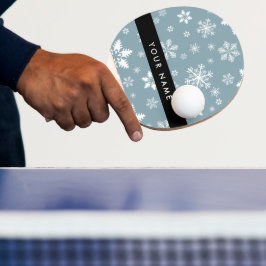 Weiße Schneeflocken, Grau, Ihr Name, Personalisier Tischtennis Schläger