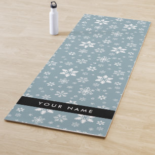 Weiße Schneeflocken, Grau, Ihr Name, Personalisier Yogamatte