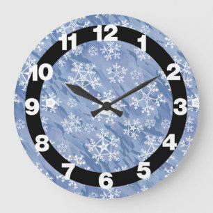 Weiße Schneeflocken Große Wanduhr