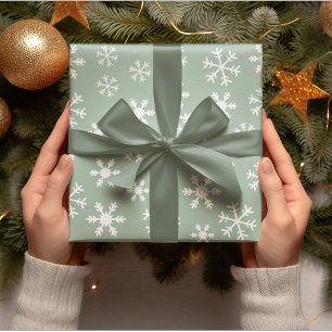 Weiße Schneeflocken Grün auf Hintergrund Weihnacht Geschenkpapier