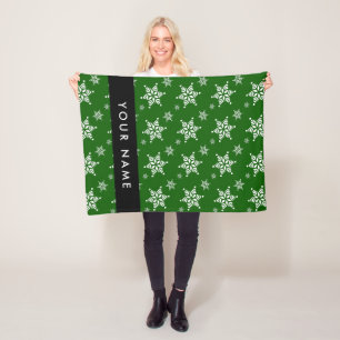 Weiße Schneeflocken, Grün, Ihr Name, Persönlich ge Fleecedecke