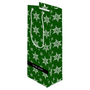 Weiße Schneeflocken, Grün, Ihr Name, Persönlich ge Geschenktüte Für Weinflaschen