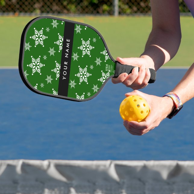 Weiße Schneeflocken, Grün, Ihr Name, Persönlich ge Pickleball Schläger (InSitu)