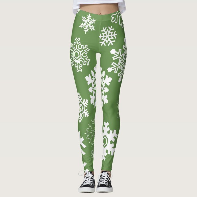 Weiße Schneeflocken - grün Leggings (Vorderseite)