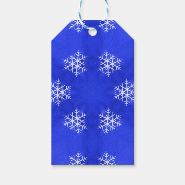 Weiße Schneeflocken Hellblau Hintergrund Geschenkanhänger (Vorderseite)