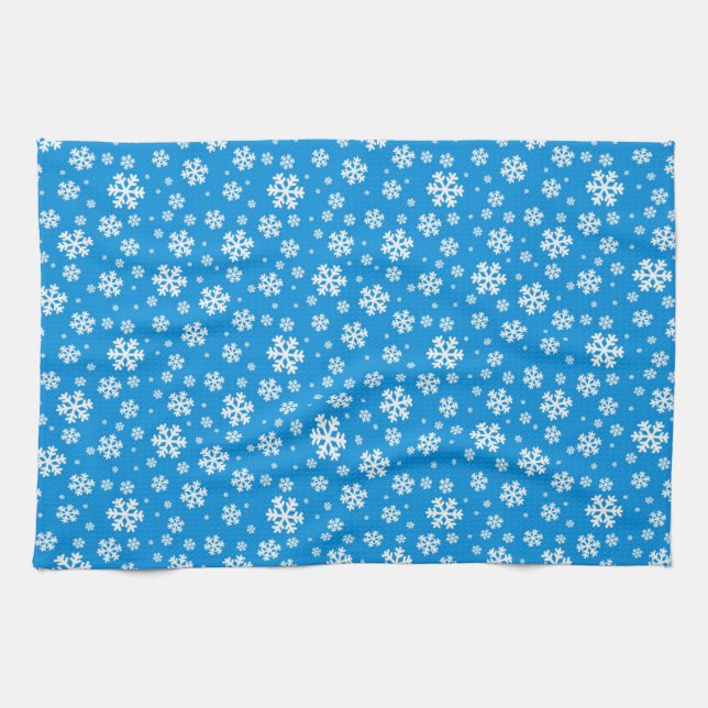 Weiße Schneeflocken im Halbblauen Wintermuster Geschirrtuch (Horizontal)